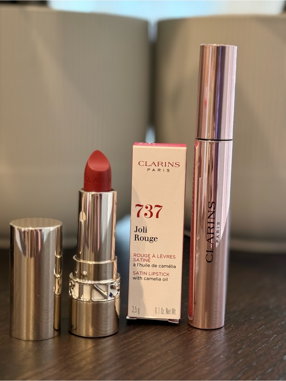 Clarins Beauty Duo ✨ Joli Rouge Satin Lipstick 737 + Wonder Perfect Mascara 4D
